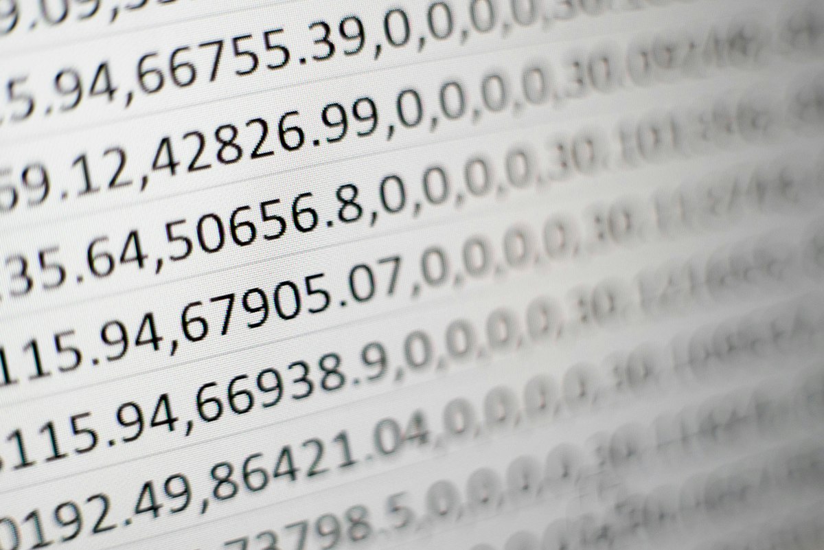 Spreadsheet with rows of numbers